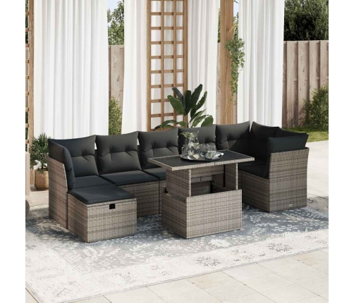 Set de sofás de jardín y cojines 8 piezas ratán sintético gris