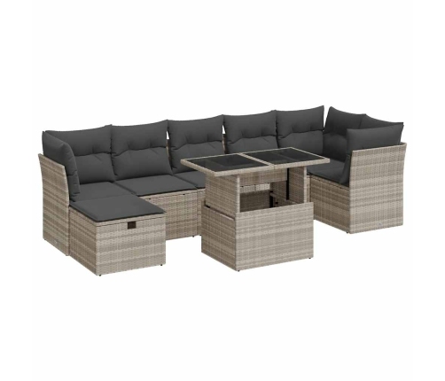 Set de sofás de jardín 8 pzas y cojines ratán sintético gris
