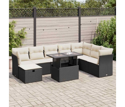 Set de sofás de jardín con cojines 9 pzas ratán sintético negro
