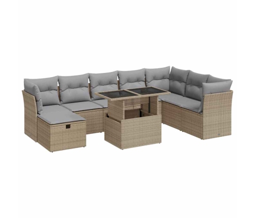 Set de sofás de jardín con cojines 9 pzas ratán sintético beige