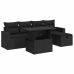 Set de sofás de jardín 6 piezas y cojines ratán sintético negro