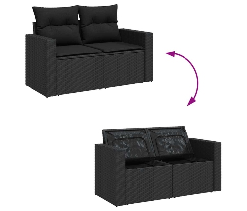 Set de sofás de jardín 6 piezas y cojines ratán sintético negro