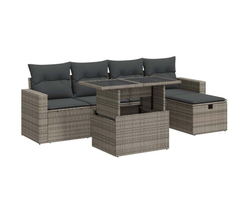 Set de muebles de jardín 6 pzas y cojines ratán sintético gris