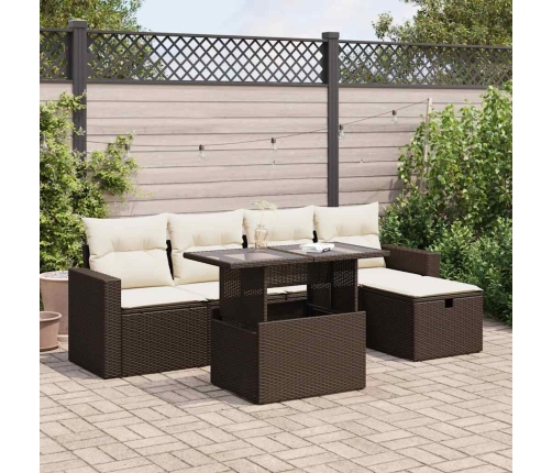 Set sofás de jardín 6 piezas y cojines ratán sintético marrón