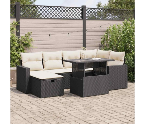 Set de sofás de jardín 7 pzas con cojines ratán sintético negro
