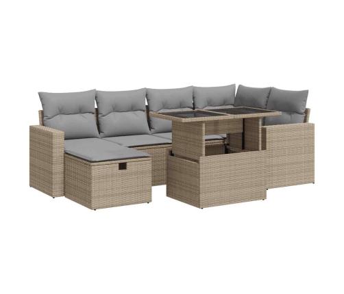Set sofás de jardín 7 piezas y cojines ratán sintético beige