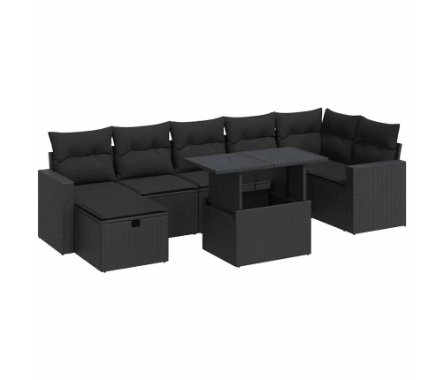 Set de sofás de jardín y cojines 8 piezas ratán sintético negro