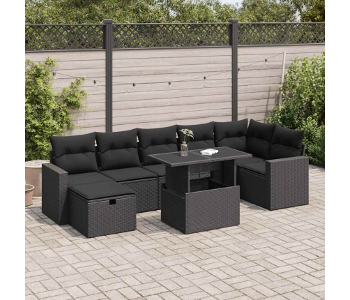 Set de sofás de jardín y cojines 8 piezas ratán sintético negro