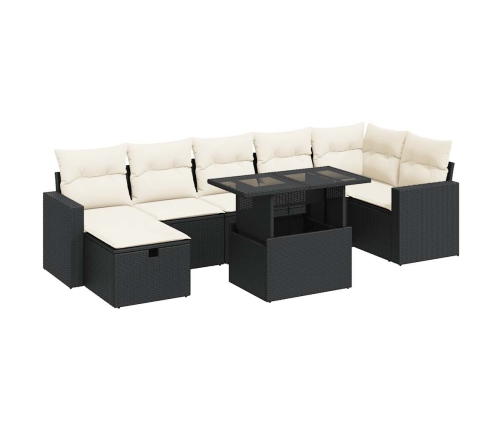 Set de sofás de jardín y cojines 8 piezas ratán sintético negro