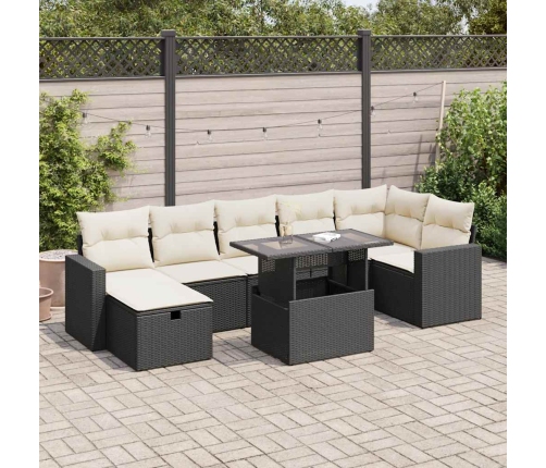 Set de sofás de jardín y cojines 8 piezas ratán sintético negro