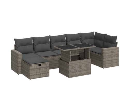 Set de sofás de jardín y cojines 8 piezas ratán sintético gris
