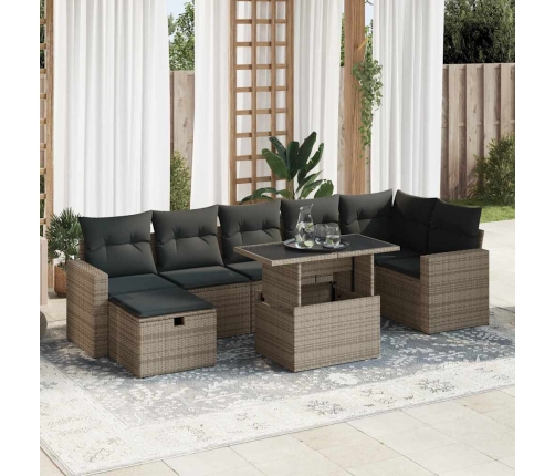 Set de sofás de jardín y cojines 8 piezas ratán sintético gris