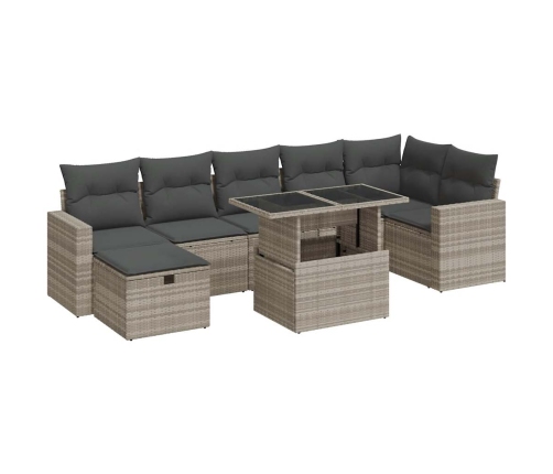 Set de sofás de jardín 8 pzas y cojines ratán sintético gris