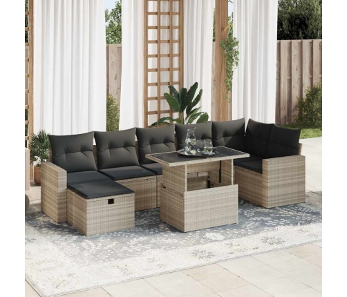 Set de sofás de jardín 8 pzas y cojines ratán sintético gris