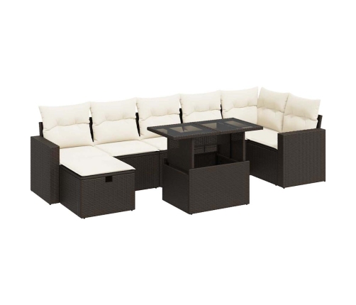 Set sofás de jardín 8 piezas y cojines ratán sintético marrón
