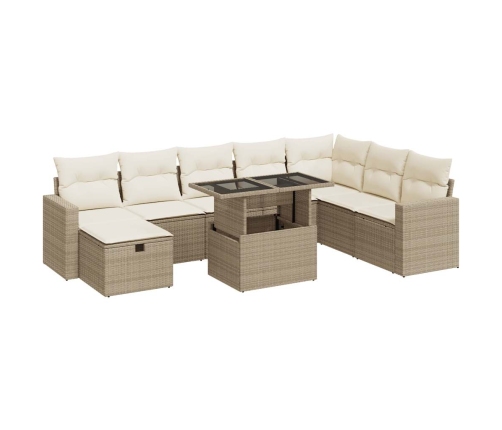 Set de sofás de jardín con cojines 9 pzas ratán sintético beige