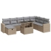 Set de sofás de jardín con cojines 9 pzas ratán sintético beige