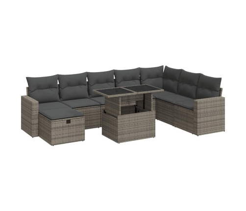 Set de sofás de jardín con cojines 9 pzas ratán sintético gris