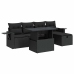 Set de sofás de jardín 6 piezas y cojines ratán sintético negro