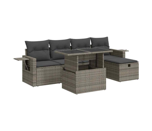 Set de muebles de jardín 6 pzas y cojines ratán sintético gris