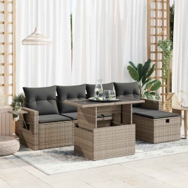 Set de muebles de jardín 6 pzas y cojines ratán sintético gris