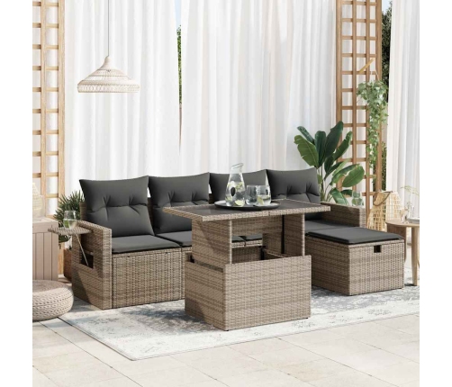 Set de muebles de jardín 6 pzas y cojines ratán sintético gris