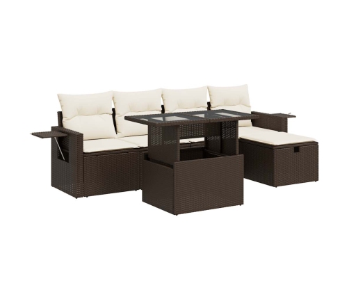 Set sofás de jardín 6 piezas y cojines ratán sintético marrón