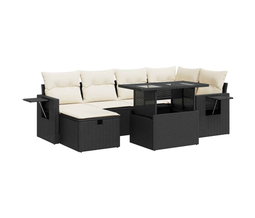 Set de sofás de jardín 7 pzas con cojines ratán sintético negro