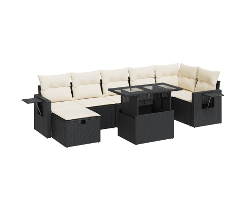 Set de sofás de jardín y cojines 8 piezas ratán sintético negro