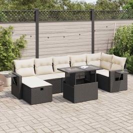 Set de sofás de jardín y cojines 8 piezas ratán sintético negro