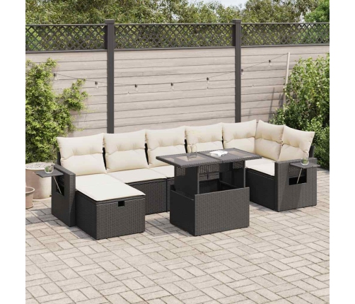 Set de sofás de jardín y cojines 8 piezas ratán sintético negro