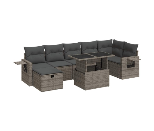 Set de sofás de jardín y cojines 8 piezas ratán sintético gris