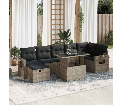 Set de sofás de jardín y cojines 8 piezas ratán sintético gris