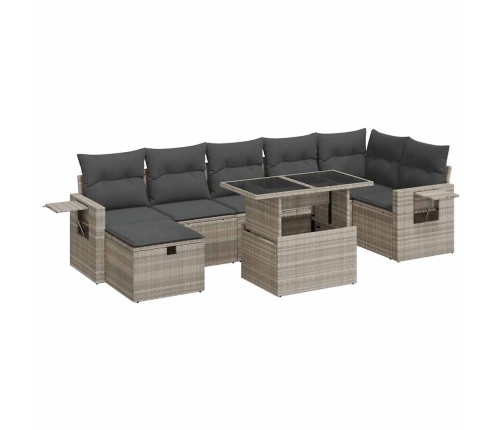 Set de sofás de jardín 8 pzas y cojines ratán sintético gris