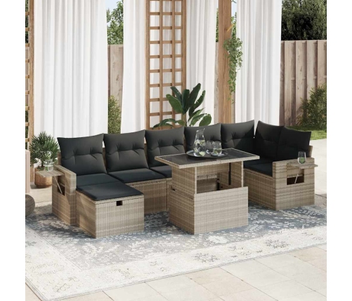 Set de sofás de jardín 8 pzas y cojines ratán sintético gris