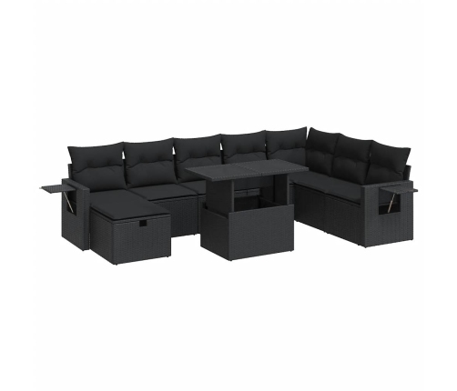 Set de sofás de jardín con cojines 9 pzas ratán sintético negro