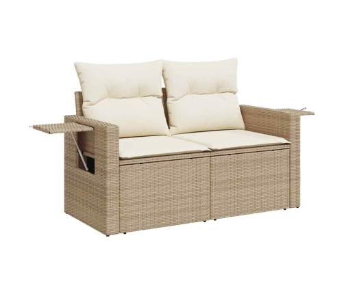 Set de sofás de jardín con cojines 9 pzas ratán sintético beige