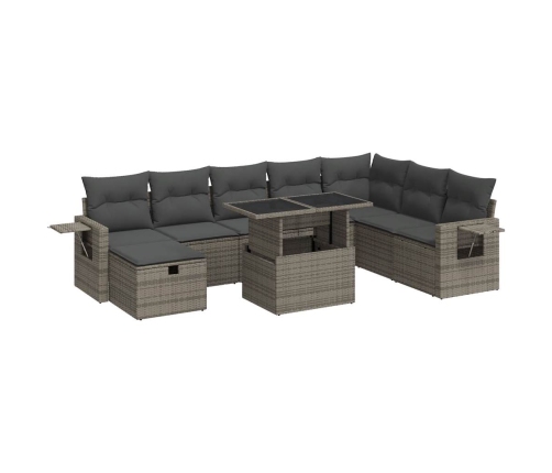 Set de sofás de jardín con cojines 9 pzas ratán sintético gris