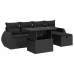 Set de sofás de jardín 6 piezas y cojines ratán sintético negro