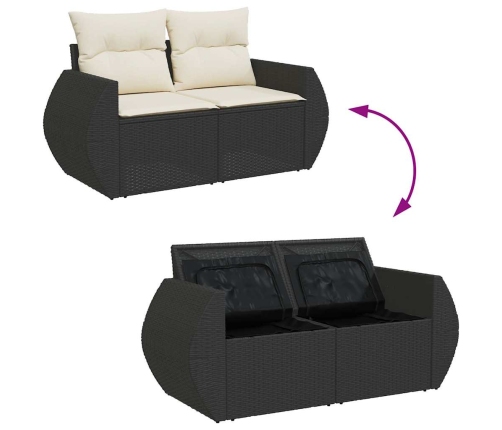 Set de sofás de jardín 6 piezas y cojines ratán sintético negro