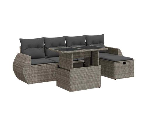 Set de muebles de jardín 6 pzas y cojines ratán sintético gris
