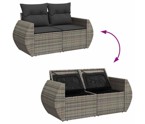 Set de muebles de jardín 6 pzas y cojines ratán sintético gris