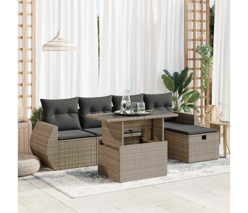 Set de muebles de jardín 6 pzas y cojines ratán sintético gris