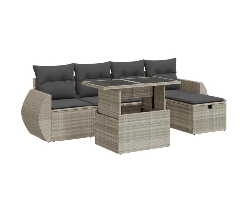 Set de sofás de jardín 6 pzas y cojines ratán sintético gris