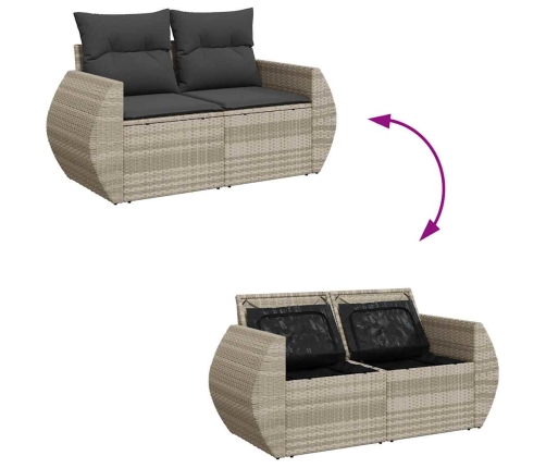 Set de sofás de jardín 6 pzas y cojines ratán sintético gris