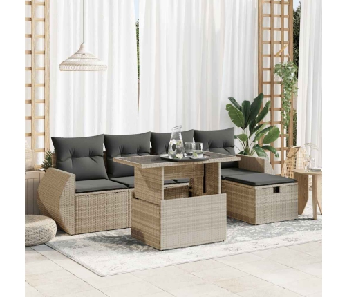 Set de sofás de jardín 6 pzas y cojines ratán sintético gris