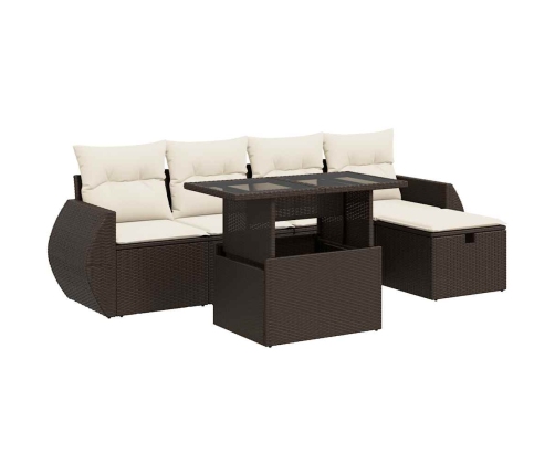Set sofás de jardín 6 piezas y cojines ratán sintético marrón