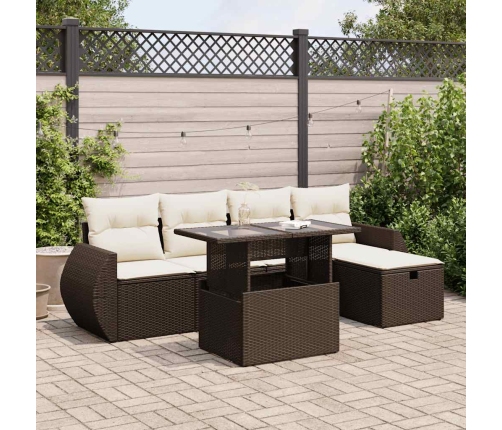 Set sofás de jardín 6 piezas y cojines ratán sintético marrón