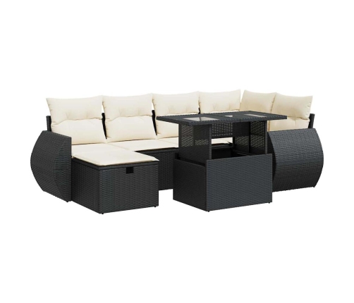 Set de sofás de jardín 7 pzas con cojines ratán sintético negro