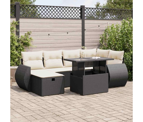 Set de sofás de jardín 7 pzas con cojines ratán sintético negro